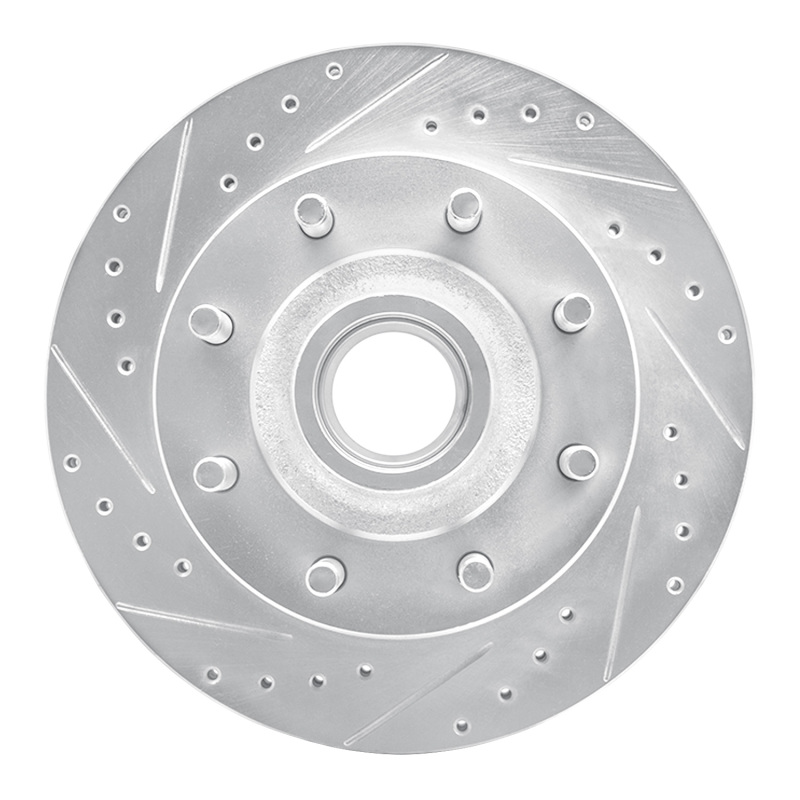 Ford E-250 Econoline Brake Rotor (1) - Front Left - R1 Concepts - Drilled & Slotted - Silver - `95-`04